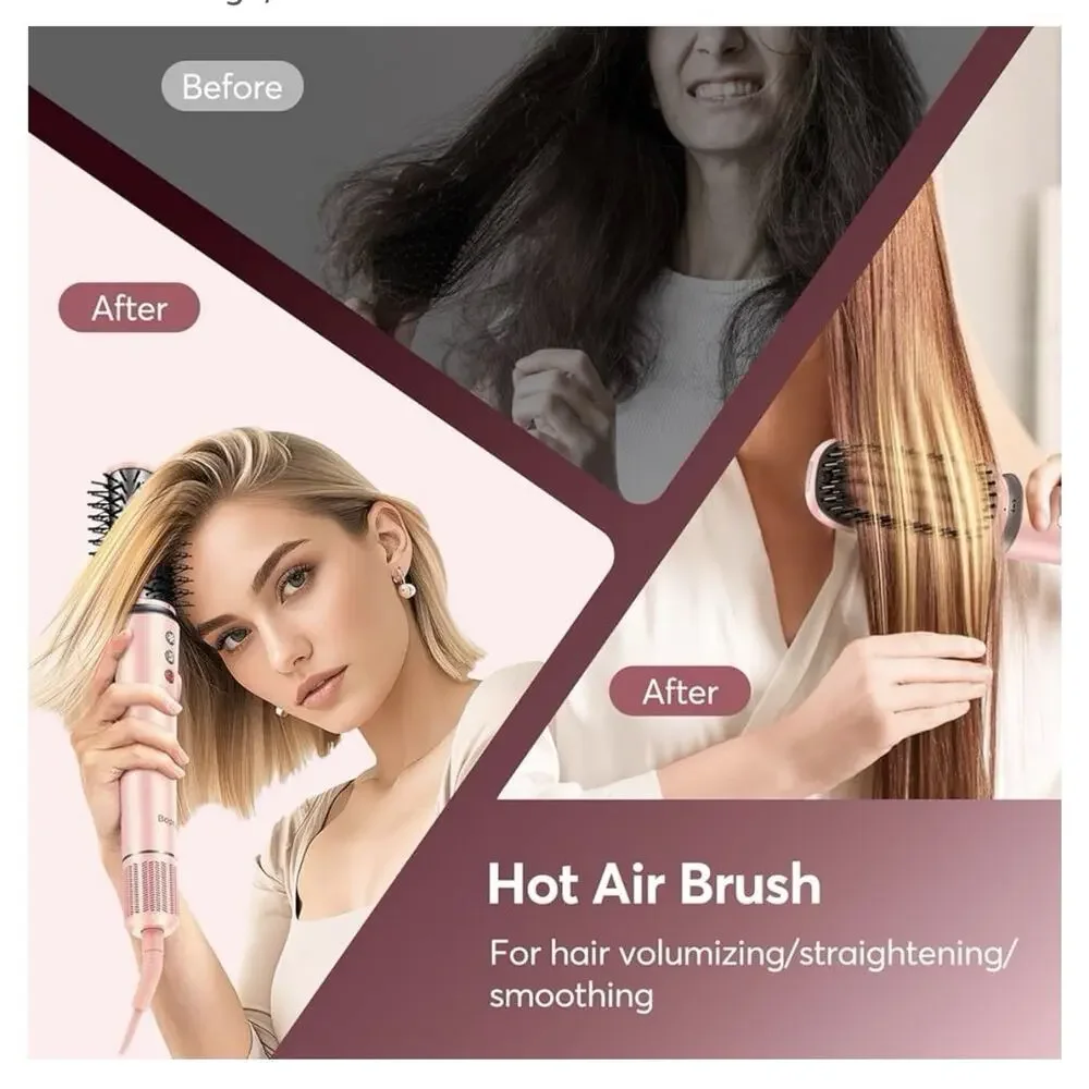 Bopcal 5-in-1 Air Wrap Hair Styler w/ Travel Bag, Pink Curler Dryer Straightener - Picture 5 of 11